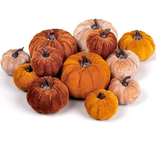 Whaline Künstliche Kürbisse im Herbst, 3 Größen, künstlicher Samt, Kürbis, Orange, Braun, Khaki, Kleiner Schaumstoff-Kürbis, Herbst, Tischdekoration, für Herbsternte, Erntedankfest, Halloween,