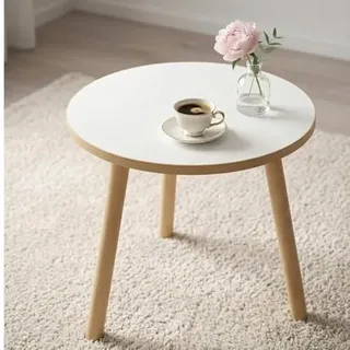 P&P Furniture Weißer runder Couchtisch Ø 50 cm Höhe 46 cm – Moderner Beistelltisch Holzfüße Wohnzimmer Schlafzimmer skandinavischer Stil Kleiner Tisch Kaffeetisch rund modern EU Produktion