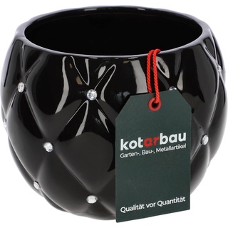 KOTARBAU® Glamour Keramik Blumentopf ⌀ 15 cm mit Zirkonen Rund Pflanztopf Schwarz Pflanzkübel Blumenkübel für Zimmerpflanzen Übertopf für Pflanzen Gartentopf