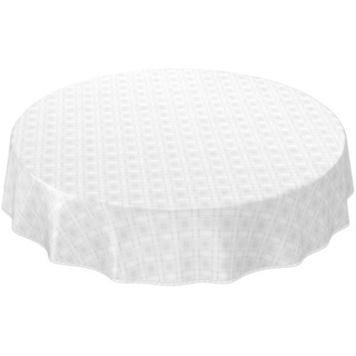 ANRO Tischdecke Tischdecke Wachstuch Gestreift Weiß Robust Wasserabweisend Breite 140, Damast Optik weiß Rund - Ø 100 cm