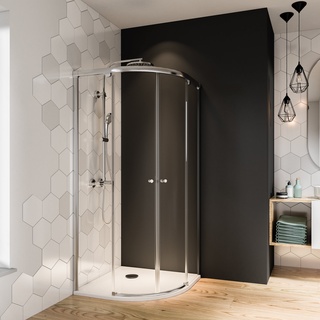 Breuer Fara 6 Runddusche mit Schiebetüren 4-teilig Klarglas hell Alu Chromeffekt 90 cm x 90 cm / 190 cm Radius 550 - 0161 005 001 017