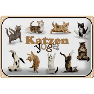 Hebold Metallschild Schild Blech 30x20cm - Made in Germany - Katze Katzen Yoga Metall Deko