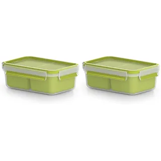 Emsa Clip & Go Lunchbox, 0,55 L, Brotdose mit 2 praktischen Einsätzen und Deckel, 100 Prozent dicht, mit Frischedichtung, Transparent, Hellgrün, Made in Germany, 518102 (Packung mit 2)