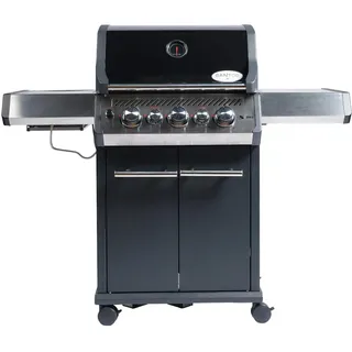 SANTOS Gasgrill S-318 schwarz - 3 Hauptbrenner, 800 °C Grillzone, Heckbrenner/Backburner, Gussgrillroste - inkl. Drehspieß, Rostheber & Silikonablage