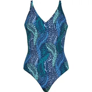 Naturana Badeanzug Aquarama V-Ausschnitt, gemustert, bequem, modisch blau 48