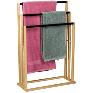 Relaxdays Handtuchständer 3 versetzte Stangen Bambus natur/schwarz