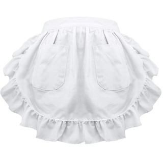 aspire Weiß Halbschürze mit Rüschen Damen Schürze Vintage Kellnerschürze für Maid Cosplay