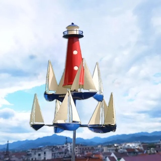 Garten-Windmühle, drehendes Segelboot, Windrad, Leuchtturm, Hofdekoration, Boot, nautische Außendekoration, dekorative Gartenpfähle, Whirlygig-Windmühlen für den Außenbereich