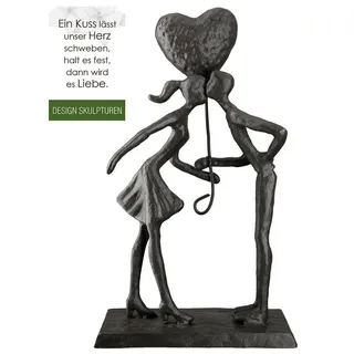 Casablanca modernes Design Casablanca Deko Figur Skulptur Liebespaar aus Eisen - mit Herz Luftballon und Spruchanhänger Liebe - Geschenk Valentinstag Hochzeit Geburtstag - Farbe: Braun Höhe 22,5 cm