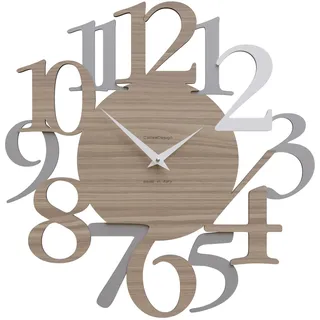 CalleaDesign Moderne Wanduhr Russell - Italienisches, große Ziffern, Dekoration für Heim und Büro, geräuschlos, Made in Italy [Aluminium, Weiß, Canaletto Walnuss].