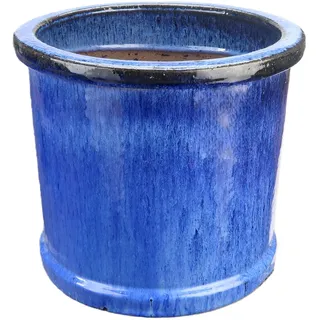 Steinzeug-Blumentopf/Pflanzkübel Zylinder Blau 38x30cm frostfest