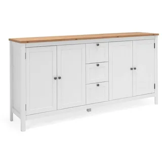 Newroom Sideboard Wildeiche 180 cm, Wildeiche Sideboard Vintage Industrial Highboard Anrichte Wohnzimmer weiß