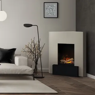 muenkel design Nook [Elektrokamin, Opti-myst, Raumecke]: Seidengrau - Dekoholz ohne Stehrost - Schwarz, pulverbeschichtet