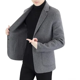 Herren-Revers-Anzugjacke mit einreihigem Design und Taschen, klassischer Business-Mantel für Freizeit und Außenbereich über mehrere Jahreszeiten (L Hellgrau)