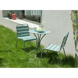 Garten-Essgruppe: Tisch D. 60 cm + 2 stapelbare Stühle - Metall - Grün - MIRMANDE von MYLIA
