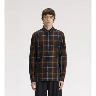 Fred Perry für Herren. M3457 Braunes Hemd aus Tartan-Köper (XL), Lässig, Baumwolle, Langarm