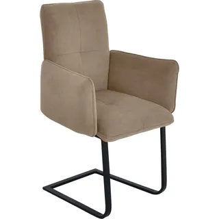 Freischwinger K+W KOMFORT & WOHNEN "6502", beige (sahara, schwarz), B:61cm H:90cm T:62cm, Stühle, Freischwinger, Freischwinger mit Armlehnen, Flachstahlkufe in schwarz
