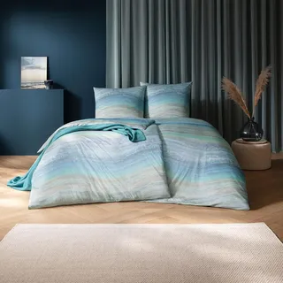 Estella Mako Interlock Jersey Bettwäsche Maike azur Kissenbezug einzeln 40x80 cm - blau