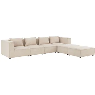 Juskys Modulares Sofa Domas Couch mit 2 Ottomanen, Armlehnen + Kissen Cord Beige