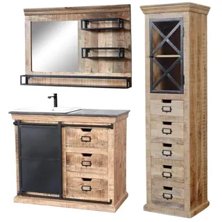 baario Waschtisch Waschtisch SELCE mit Becken, Industrial Style Massivholz & Eisen braun