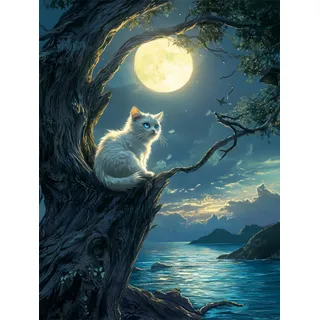 AxiangziK DIY Knüpfteppich Zum Selber Knüpfen Mondlandschaft DIY Bastelset Süßes Katzentier DIY Knüpfhaken Teppich Bastelset Für Anfänger Unfertiger Häkelteppich Stickteppich 100x140cm
