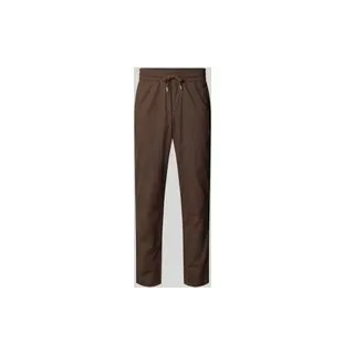 Straight Fit Leinenhose mit elastischem Bund Modell 'Barton', Dunkelbraun, XL