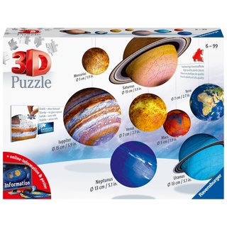 Ravensburger 3D Puzzle Planetensystem 11668 - Planeten als 3D Puzzlebälle - Sonnensystem zum selbst bauen und als Deko - für alle Weltraumfans ab 6 Jahren - mit informativer Online-Broschüre