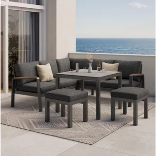 Ambia Garden Loungegarnitur, Anthrazit, Schwarz, Metall, Textil, Keramik, 4-teilig, Füllung: Polyester,Schaumstoff, 193 cm, Loungemöbel, Gartenlounge-Sets