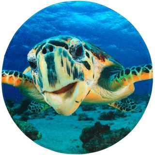 Badematte Schildkröte Sanilo, Höhe 15 mm, schnell trocknend, Polyester, rund, Memory Schaum blau