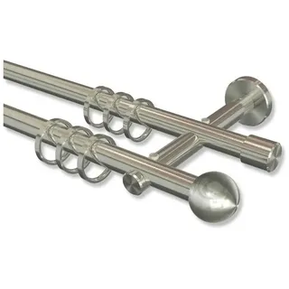 INTERDECO Gardinenstange Medium Puros, Ø 16 mm, 2-läufig, Wandmontage, Edelstahl-Optik silberfarben Ø 16 mm x 140 cm