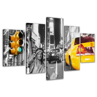 Visario Leinwandbild New York Taxi — urbanes XXL Wandbild auf Leinwand fertig gerahmt — 160x80 cm 5529