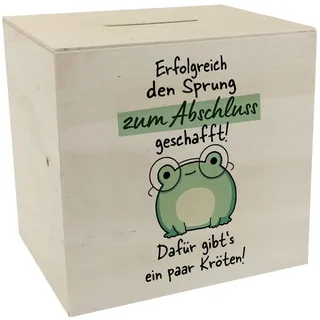 Frosch mit Brille Spardose aus Holz mit Spruch Abschluss geschafft - dafür Kröten Perfekt für Schulabschluss Abi oder Ausbildung Kawaii-Design für Jede Gelegenheit