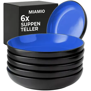 MIAMIO - Suppenteller Set/Pastateller (6x900ml, Blau) - Le Papillon | Keramik Suppenteller für Suppe, Salat, Pasta und Bowls, 6x900ml, Blau für Küche und Alltag, täglich zu Hause und am Esstisch
