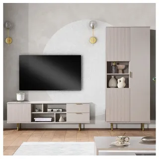Lomadox Wohnwand NADOR-132, (2-St), in Kaschmir mit goldfarbenen Metallgriffen und -füßen beige|braun