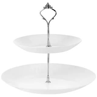 Festa Italia Etagere Glas - 2 Stöckig - Weiß Etageren - Kuchenständer Cupcake-Halter - Obstetageren - Obst Kekse Süßigkeiten Servierplatte - Gebäck gestuftes Serviertablett für Weihnachten