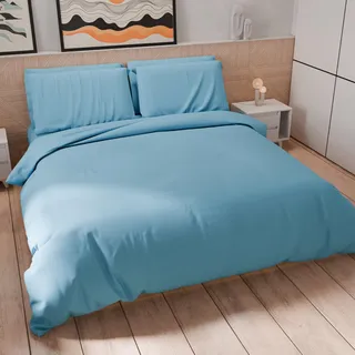 Petti Artigiani Italiani - Bettbezug für Doppelbett, Bettbezug und Kissenbezüge aus Mikrofaser, einfarbig, Hellblau, 100% Made in Italy