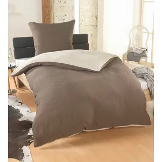 Dreamhome Wendebettwäsche aus 100 % Mikrofaser, 135 x 200 cm, Seersucker, Beige-Taupe, Seersucker, 2 teilig, Für Allergiker geeignet, pflegeleicht, angenehm weicher Stoff beige