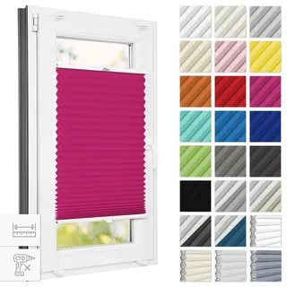 Estika Plissee ohne Bohren 90 cm x 120 cm - Himbeere - Bruchfeste Klemmhalter, Plissee Klemmfix, Rollos für Fenster ohne Bohren, Jalousien Fenster für innen, Raffrollo, Fensterplissee