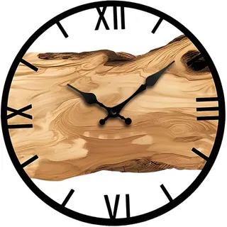 predolo Wanduhr Holz Wanddeko Leise Wohnzimmeruhr Dekorative Uhr mit Rustikalem Holzmaterial Ruhigem Uhrwerk Und Künstlerischem Baumringmuster für Büro, Küche, Schlafzimmer, Braune Römische Ziffern