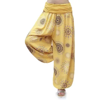 Gloop Damen Pumphose Haremhose Freizeithose Sommerhose Hose in Blumen Muster oder UniFarben HS201730, Curry 13024a35, M/L - M-L