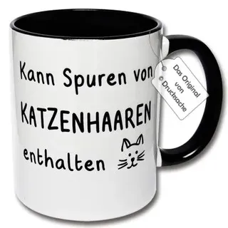 CRP Lustige Tasse mit Spruch - Lustige Kaffeetasse Kann Spuren von Katzenhaaren enthalten Geschenk Katzen Tasse (A: Schwarz-Weiß)