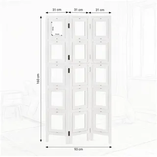Homestyle4u Paravent Raumteiler Indoor Holz Trennwand Fotowand Sichtschutz faltbar Fotos (3-teilig), Weiß, Einzelelemente 360 Grad drehbar weiß 93 cm x 160 cm x 2 cm