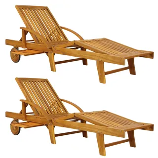 CASARIA® Sonnenliege Tami Sun Akazien Holz verstellbar Tisch Liege 2er Set