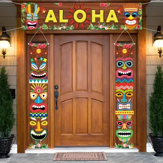Lets Joy Aloha Hawaii Deko, 3 Stück Party Hintergrund, Hawaiian Luau Decorations, Tiki Banner, Strand Poolparty Partydekoration Zubehör