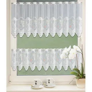 EXPERIENCE Scheibengardine Bistrogardine Set Scheibengardine Küchengardine 2342 30, 50 x 160 cm Weiß Bunt Blumen (2 St), Stangendurchzug, halbtransparent, Wirkware, Durchzugslöcher bunt|grün|rot