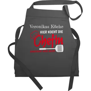 Schürze - Kochschürze - Hier kocht die Chefin - 60x87 - Anthrazit - geschenke für damen küchentextilien küche chefköchin kochschürzen küchenschürze kochzubehör koch lustig beste - 60 x 87 cm