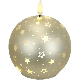 LED-Kugelkerze aus Glas mit Stern-Motiven und Timer 12cm LED-Kerze elektrisch Warmweiß Lichter Deko Adventskerzen Adventskranz Kranz Weihnachtsdeko Geschenkidee geruchslos tropflos flammenlos