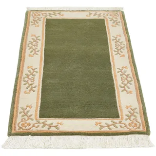 Orientteppich LUXOR LIVING "Giza" Teppiche Gr. B/L: 90 cm x 160 cm, 12 mm, 1 St., grün Esszimmerteppiche reine Wolle, handgeknüpft, mit Bordüre und Fransen