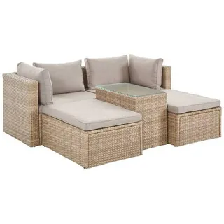 Ambia Garden Loungegarnitur, Braun, Kunststoff, Glas, Textil, eckig, Loungemöbel, Loungemöbel-Sets