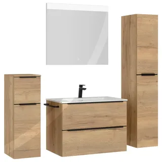 Nobilia Badezimmer, Schwarz, Eiche, Holzwerkstoff, 5-teilig, 5 Fächer, 2 Schublade(n),3 Schublade(n) Schubladen, F, 141 cm, Goldenes M, Made in Germany, Griffeauswahl, hängend, Zusatzausstattung erhältlich, Typenvielfalt, Badezimmer, Badmöbelsets & Badmöbelserien, Badmöbel-Sets